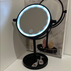 Urban Butterfly Black LED Vanity Mirror with Built in Jewelry Tray
